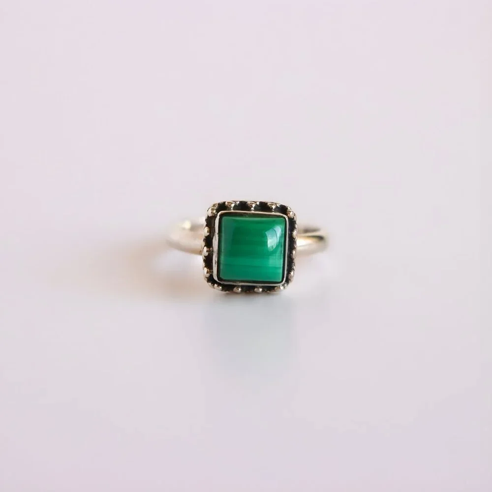 Genuine Malachite Ring in Sterling Silver